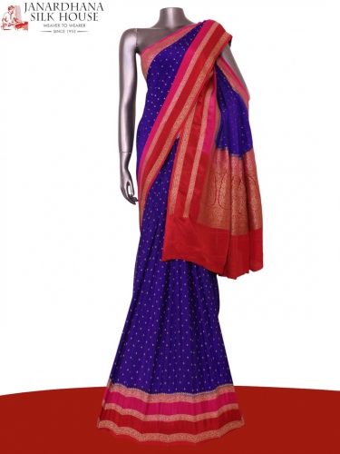 Pure Handloom Zari Butta Banarasi Crepe Silk Saree